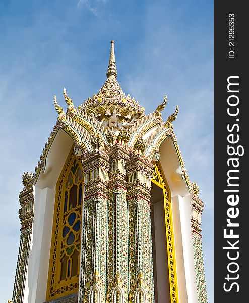 Pagoda at Wat Ratchabophit is a Buddhist temple located in Bangkok , Thailand . The temple was built during the reign of King Chulalongkorn (King Rama V). Pagoda at Wat Ratchabophit is a Buddhist temple located in Bangkok , Thailand . The temple was built during the reign of King Chulalongkorn (King Rama V).