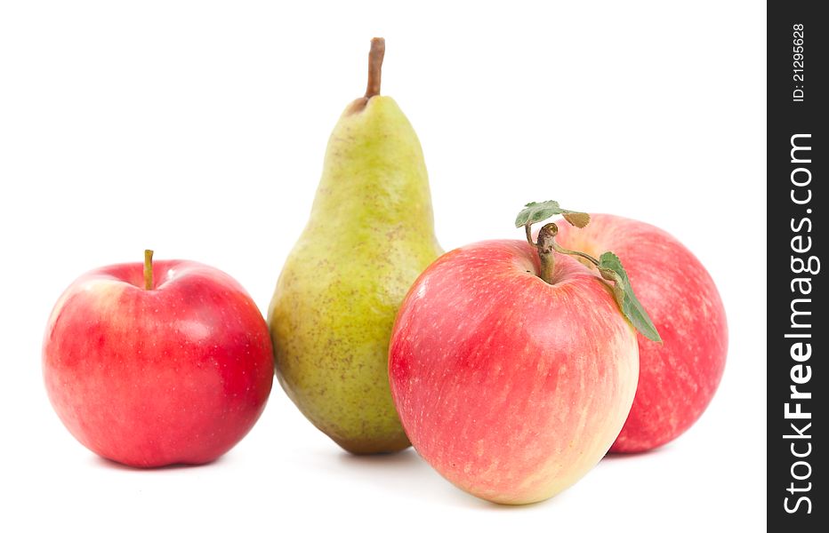 Pear and apple on a white background