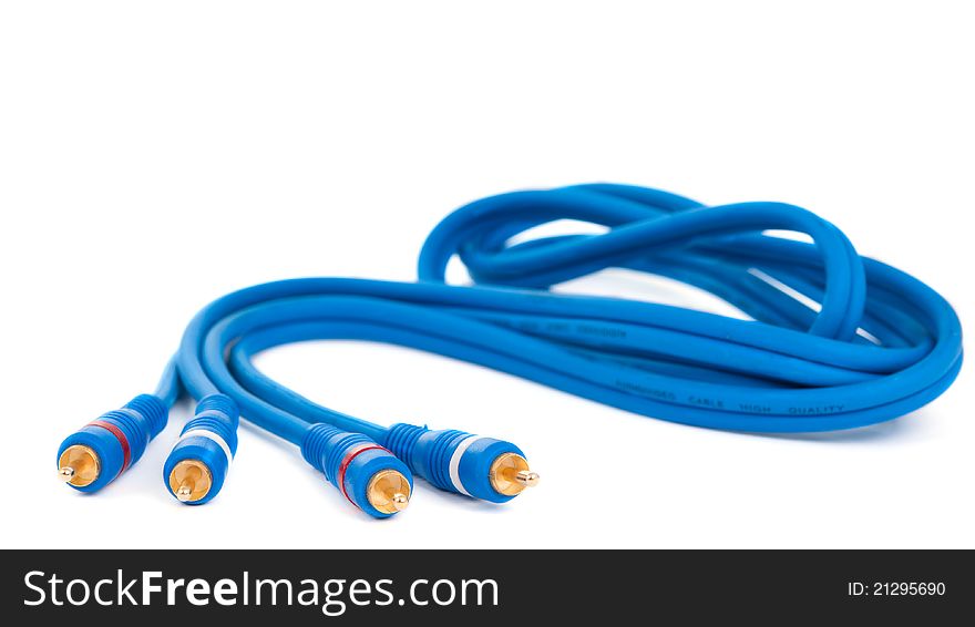 Audio video cable on white background