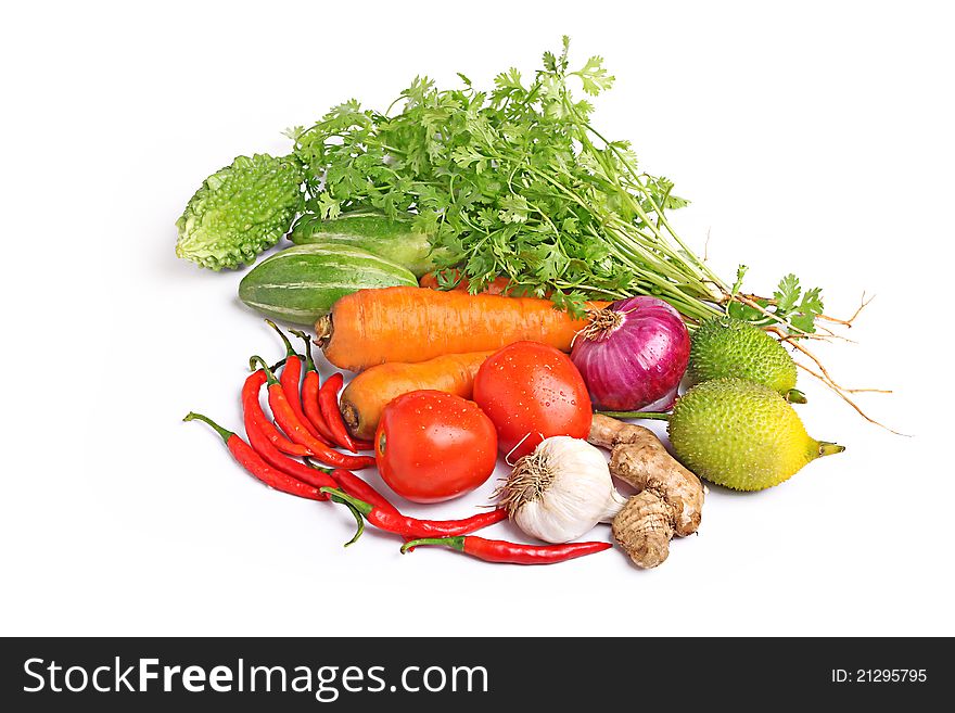 Colorful fresh vegetables white background