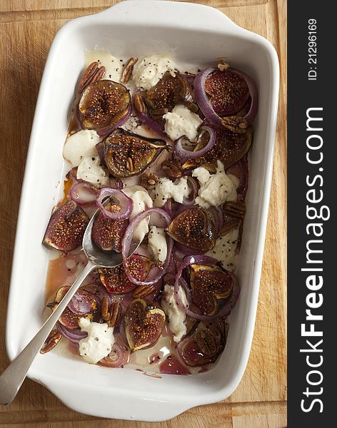 Fig and mozzarella salad with candied pecans. Fig and mozzarella salad with candied pecans