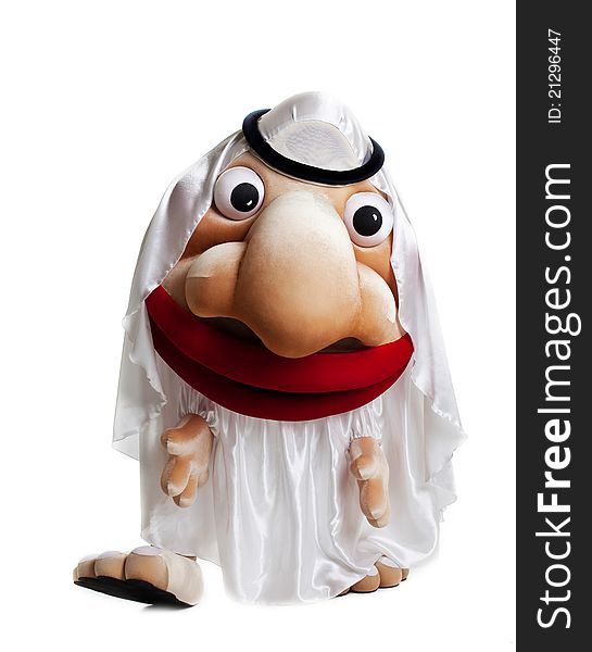 Oriental white arabian mascot costume isolated with moving eyes. Oriental white arabian mascot costume isolated with moving eyes