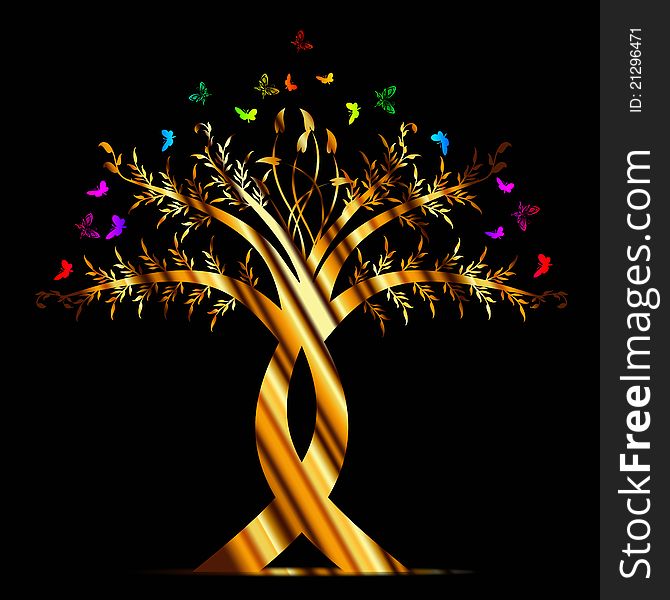 Colorful art tree isolated on black background