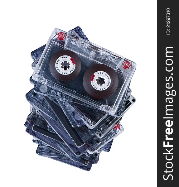 Stack audio cassettes isolated on white background without shadow. Clipping paths. Stack audio cassettes isolated on white background without shadow. Clipping paths.