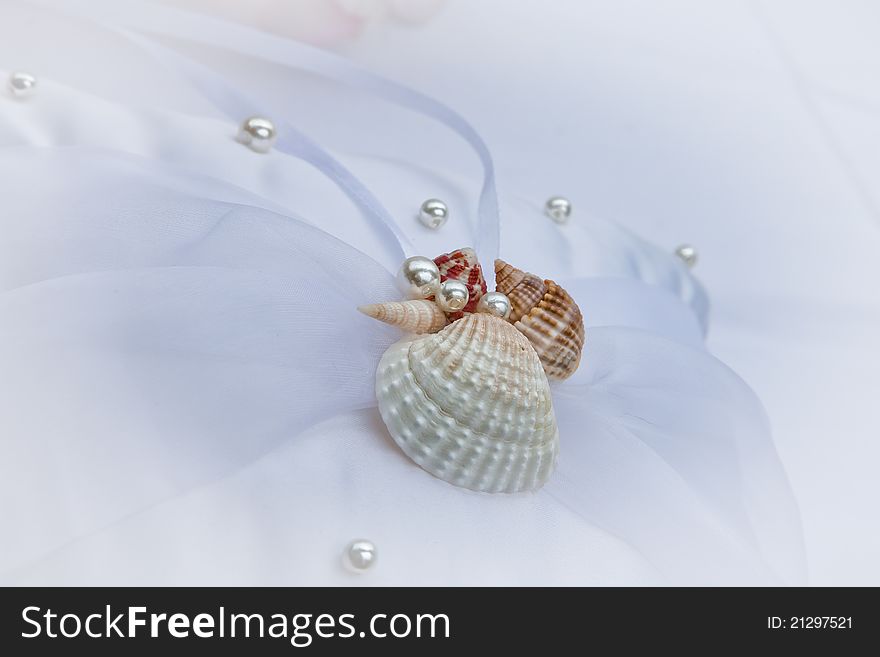 Close up view of wedding decoration elements on white back