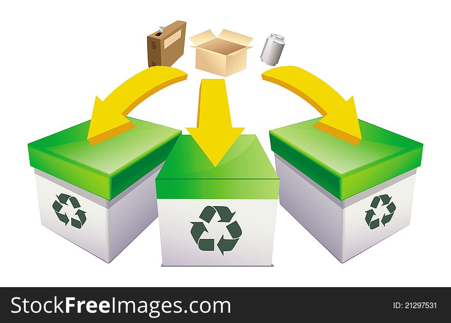 Cartoon illustration of recycle boxes