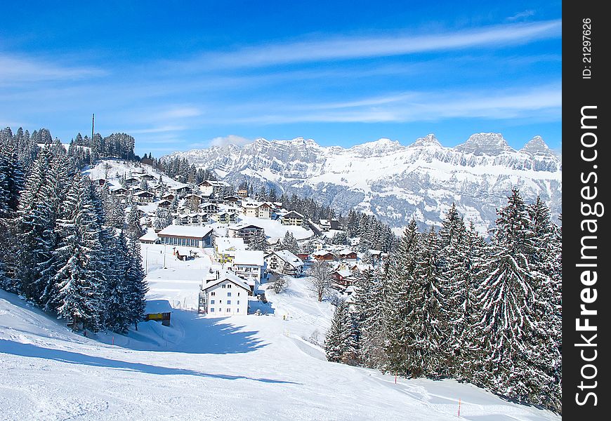 Slope on the skiing resort Flumserberg. Switzerland. Slope on the skiing resort Flumserberg. Switzerland