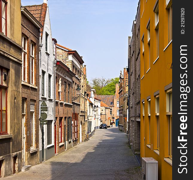 Bruges. Belgium. Classic urban environment of the medieval city. Summer urban landscape.