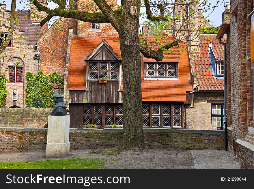 Bruges. Belgium. Classic urban environment of the medieval city. Summer urban landscape.