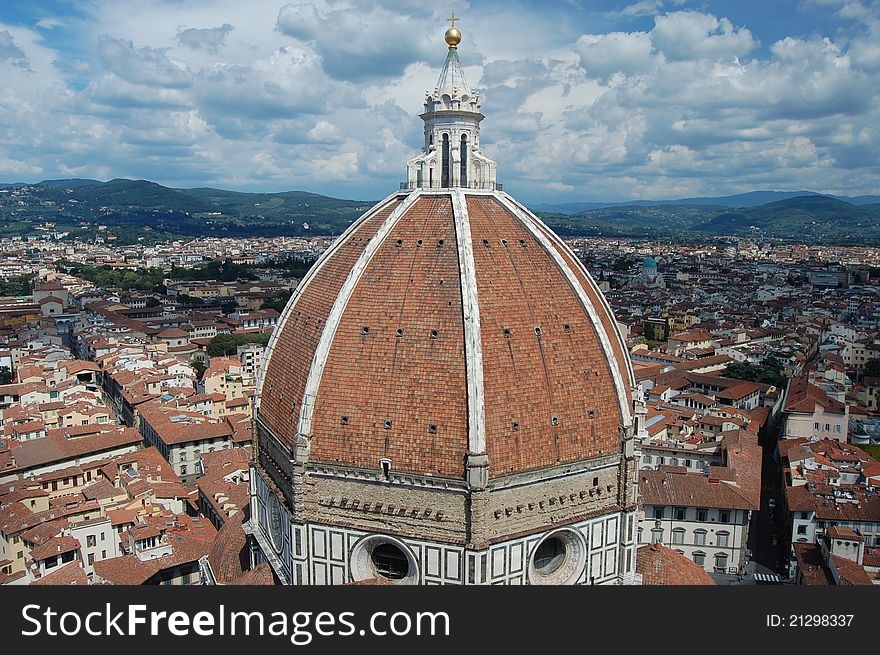 A view from the campanile to the dome of the Duomo, Florence. A view from the campanile to the dome of the Duomo, Florence