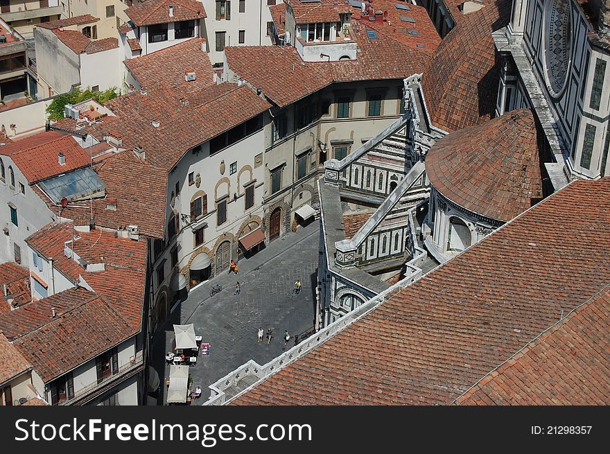 A view of the streets around the Duomo, Florence taken from the Campanile