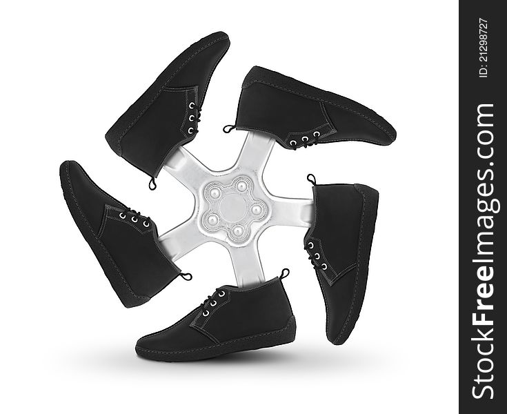 Shoes wheel, creative concept on white