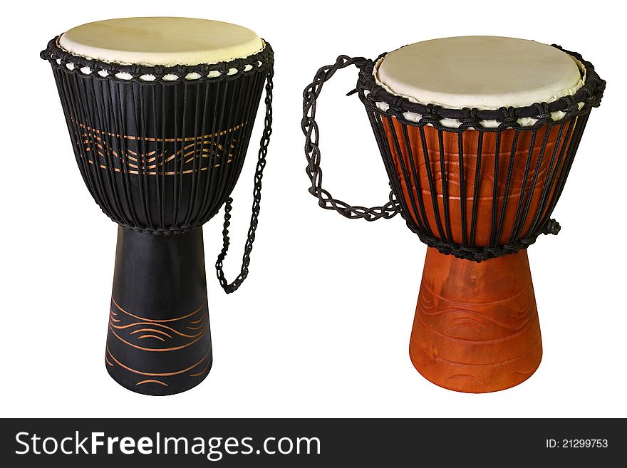 The image of ethnic african drums under the white background