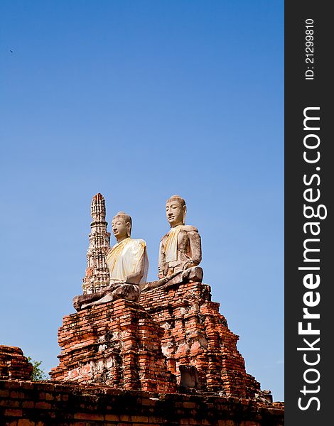 Buddha image in the ruin temple, wat chai wattanaram, ayutthaya, thailand