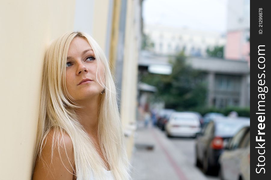 Beautiful Girl Walking In City