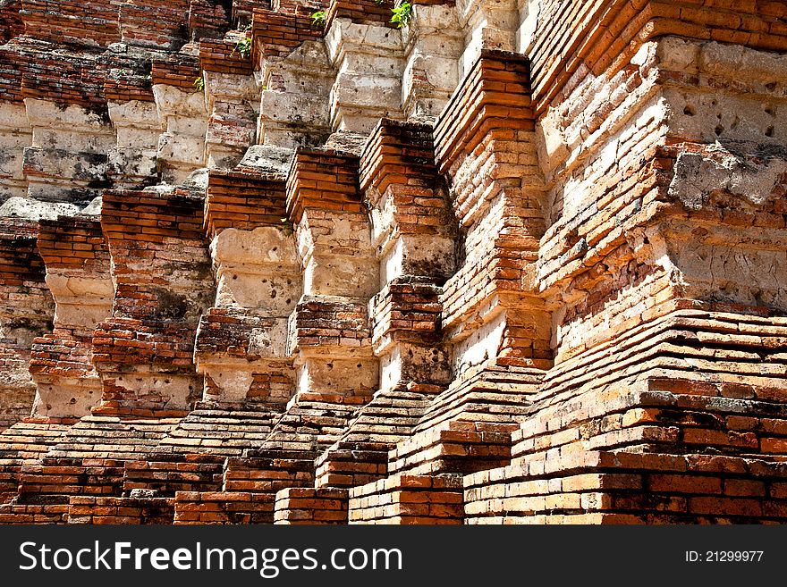 The repetition of brick pattern at the pagoda in wat chai wattanara, ayuthaya, thailand