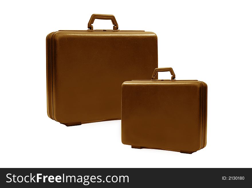 Isolated brown business briefcase group on white background
