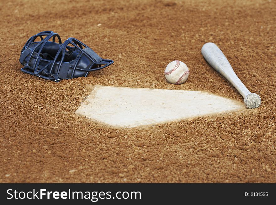 Baseball equipment by home plate