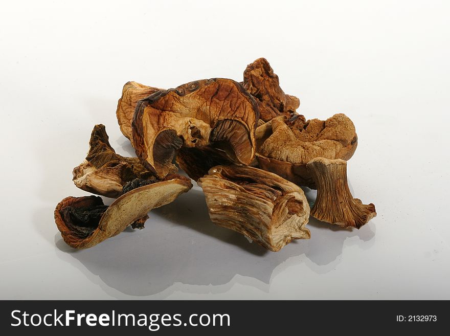 Heap of dried mushrooms from a wood