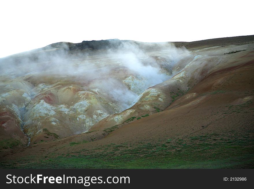 Steaming volcanic landscape