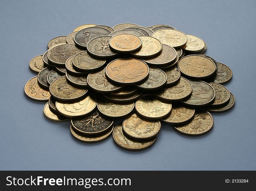 Heap of polish coins - isolated money. Heap of polish coins - isolated money