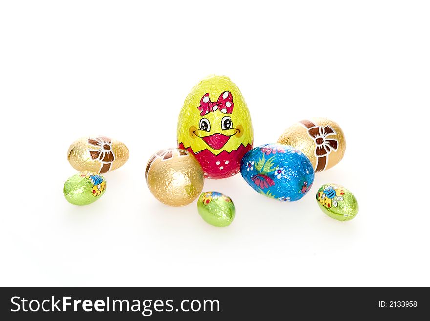 Decorated easter Eggs on the white