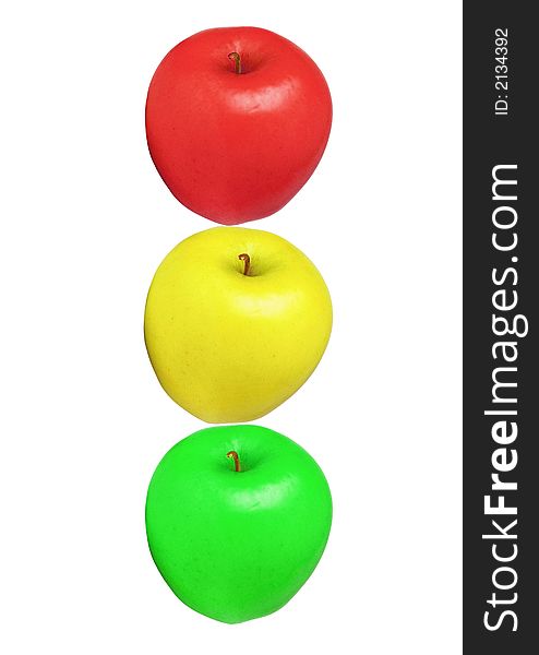 Apple colors isolated, insulated, on a absolutely white background, traffic light, semaphore. Apple colors isolated, insulated, on a absolutely white background, traffic light, semaphore