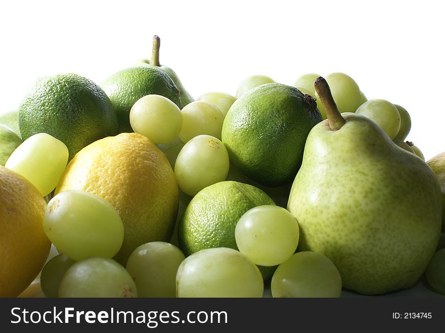Set of green tasty fruits on white background. Set of green tasty fruits on white background