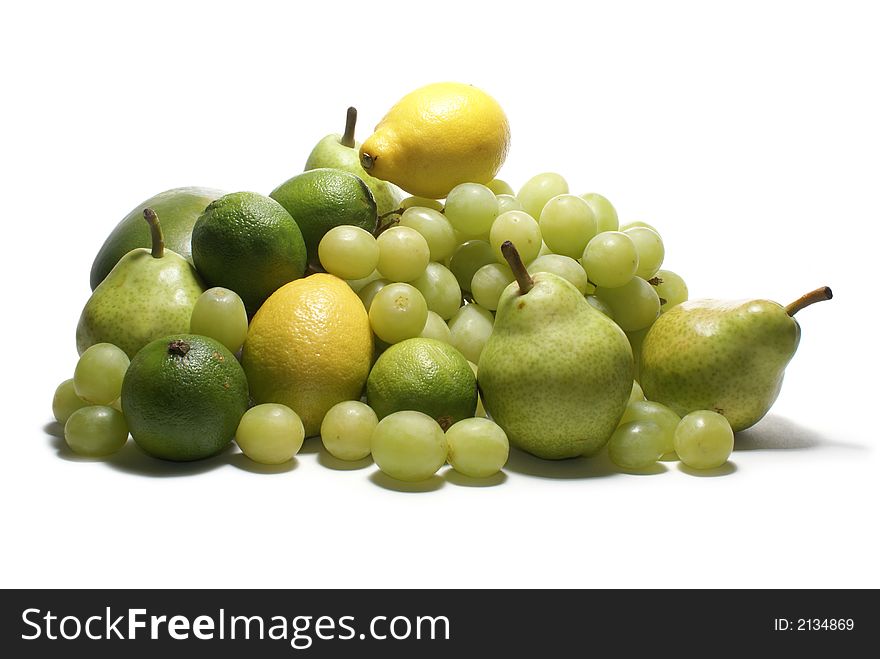 Set of green tasty fruits isolated on white. Set of green tasty fruits isolated on white