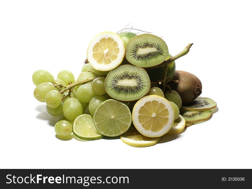 Set of different exotic fruits on white background