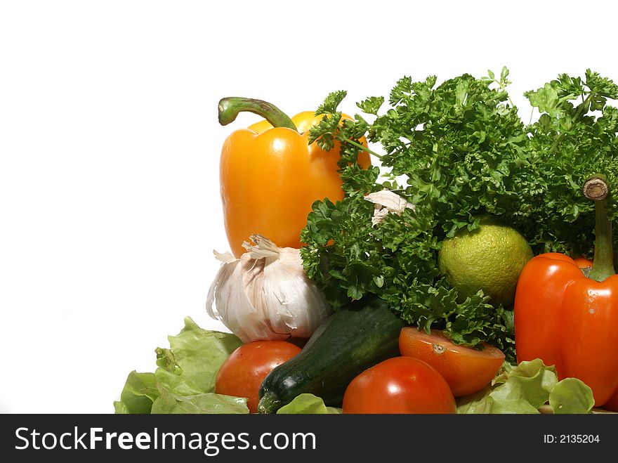 Different fresh tasty vegetables isolated on white background