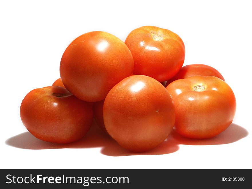Red fresh tasty tomatoes isolated on white background