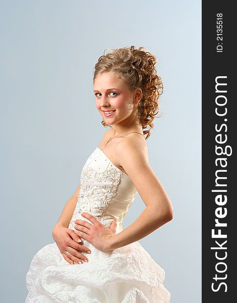 Beautiful Girl in wedding dress with Toothy Smile. Beautiful Girl in wedding dress with Toothy Smile