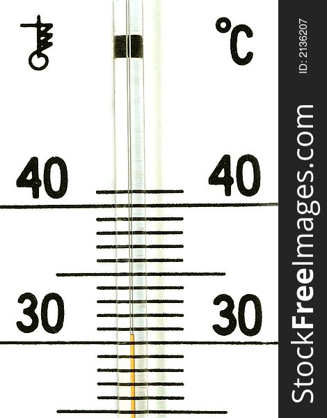 The termometer closeup shot showing warm weather