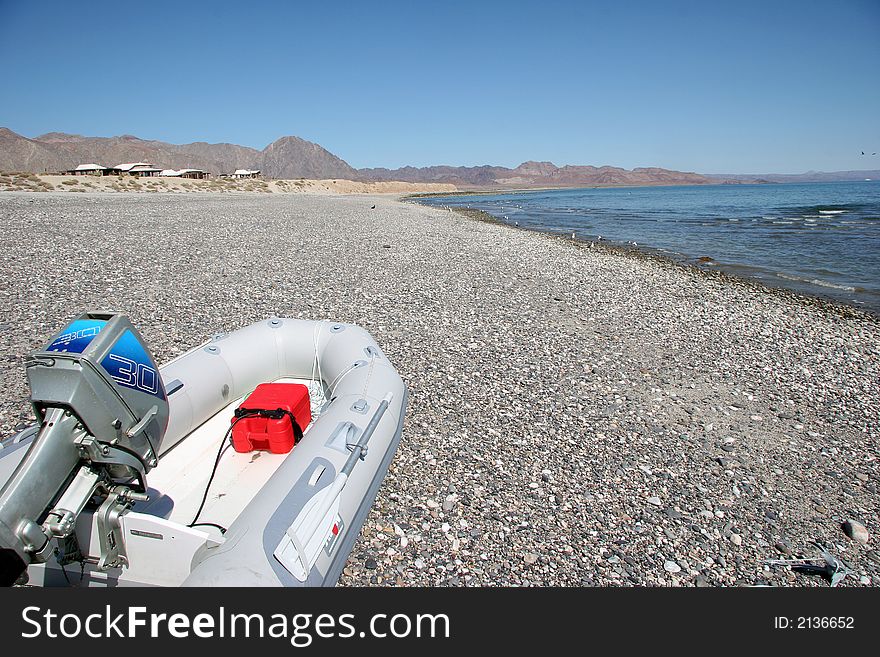 A boat in the cost of the desert of baja