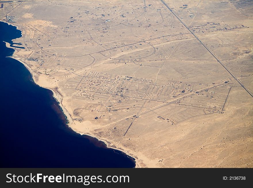 This aerial view of the northern edge of Salton City, CA shows many streets but few houses.