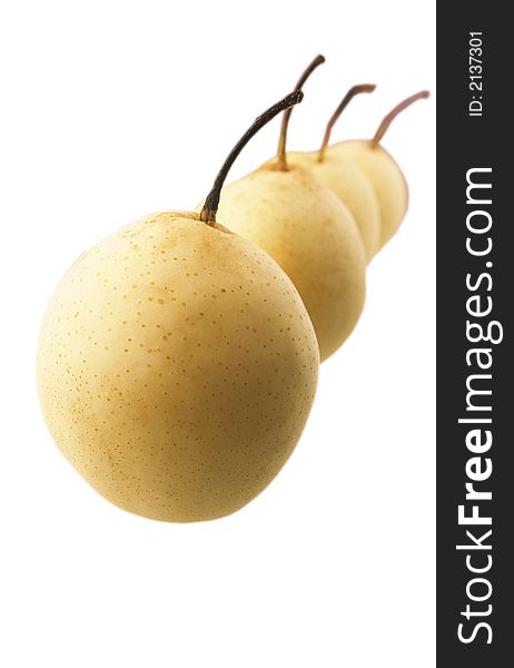 Four yellow Chinese pears on  white background