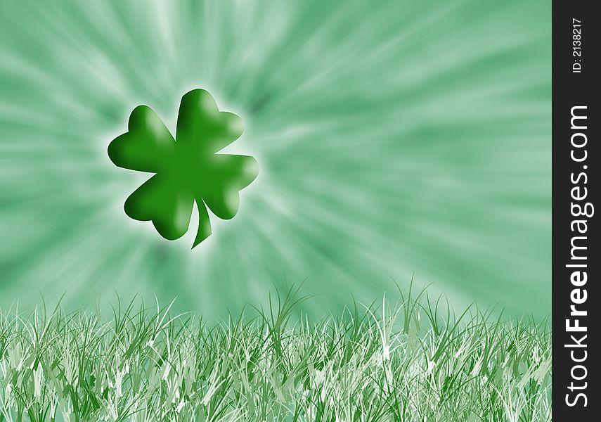 Four leaf clover with grass and a green background