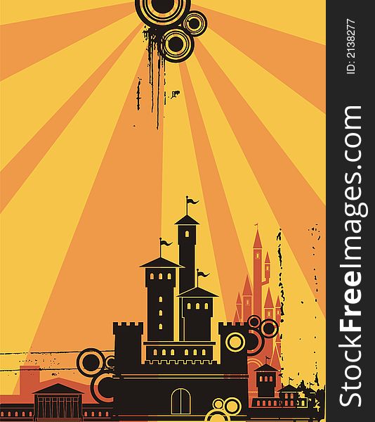 Vector background of a fortress silhouette in the sunshine. Buildings are not photo-based, they have been originally created by the illustrator. Vector background of a fortress silhouette in the sunshine. Buildings are not photo-based, they have been originally created by the illustrator.