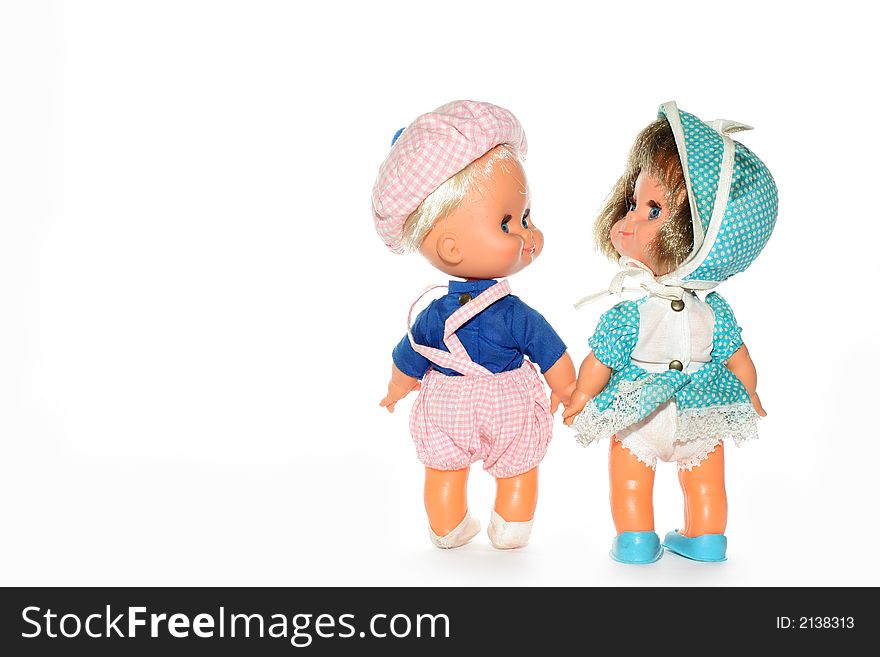 Happy dolls looking back