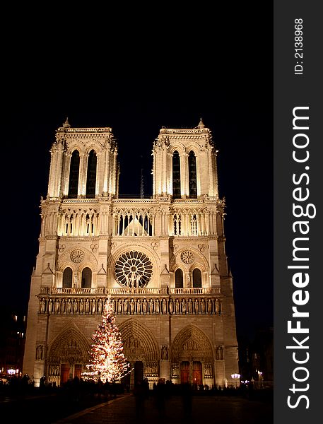 Notre dame de paris at night, paris, france