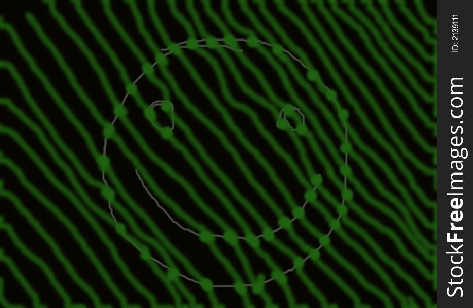 Dark Background with green lines and smiley face.