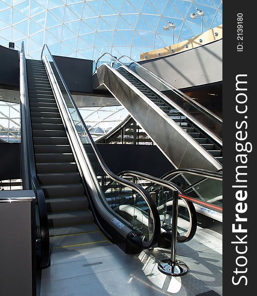 Escalators in a modern building