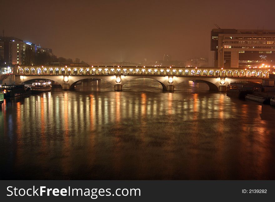 Pont de bercy bridge at night, paris, france