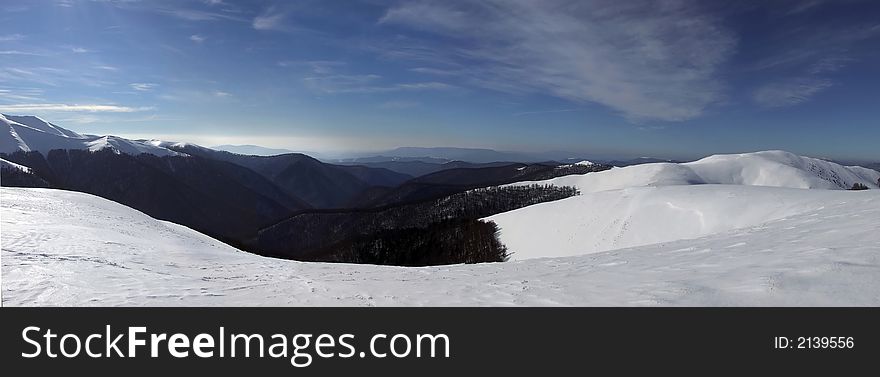 Panoramic picture of ravine in Carpathian mountains. Panoramic picture of ravine in Carpathian mountains
