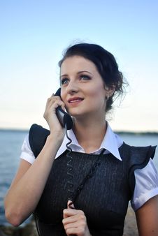 Girl With A Telephone Receiver In Hand Royalty Free Stock Image Girl With A Telephone Receiver In Hand Royalty Free Stock Image