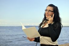 Girl With A Telephone Receiver In Hand Stock Photo Girl With A Telephone Receiver In Hand Stock Photo