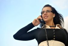 Girl With A Telephone Receiver In Hand Royalty Free Stock Photo Girl With A Telephone Receiver In Hand Royalty Free Stock Photo