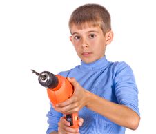 Boy With A Drill Royalty Free Stock Image Boy With A Drill Royalty Free Stock Image