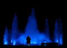 Silhouette People Water Fountain Stock Photo